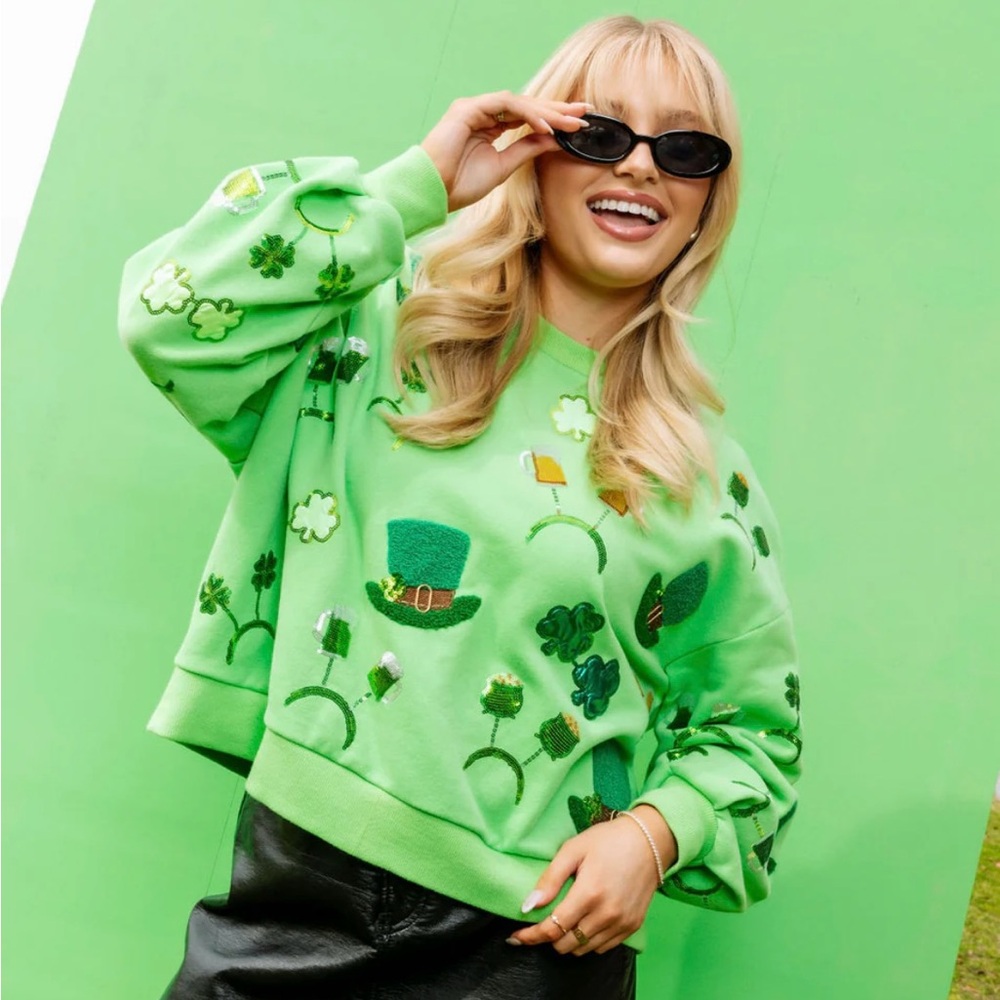 Queen of Sparkles St. Patrick’s Day Neon Green Sweatshirt - Size XS